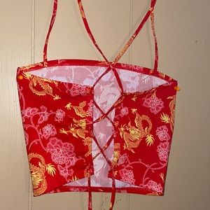 Strappy dragon print crop tank